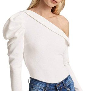 Women's folding asymmetric collar back zipper top